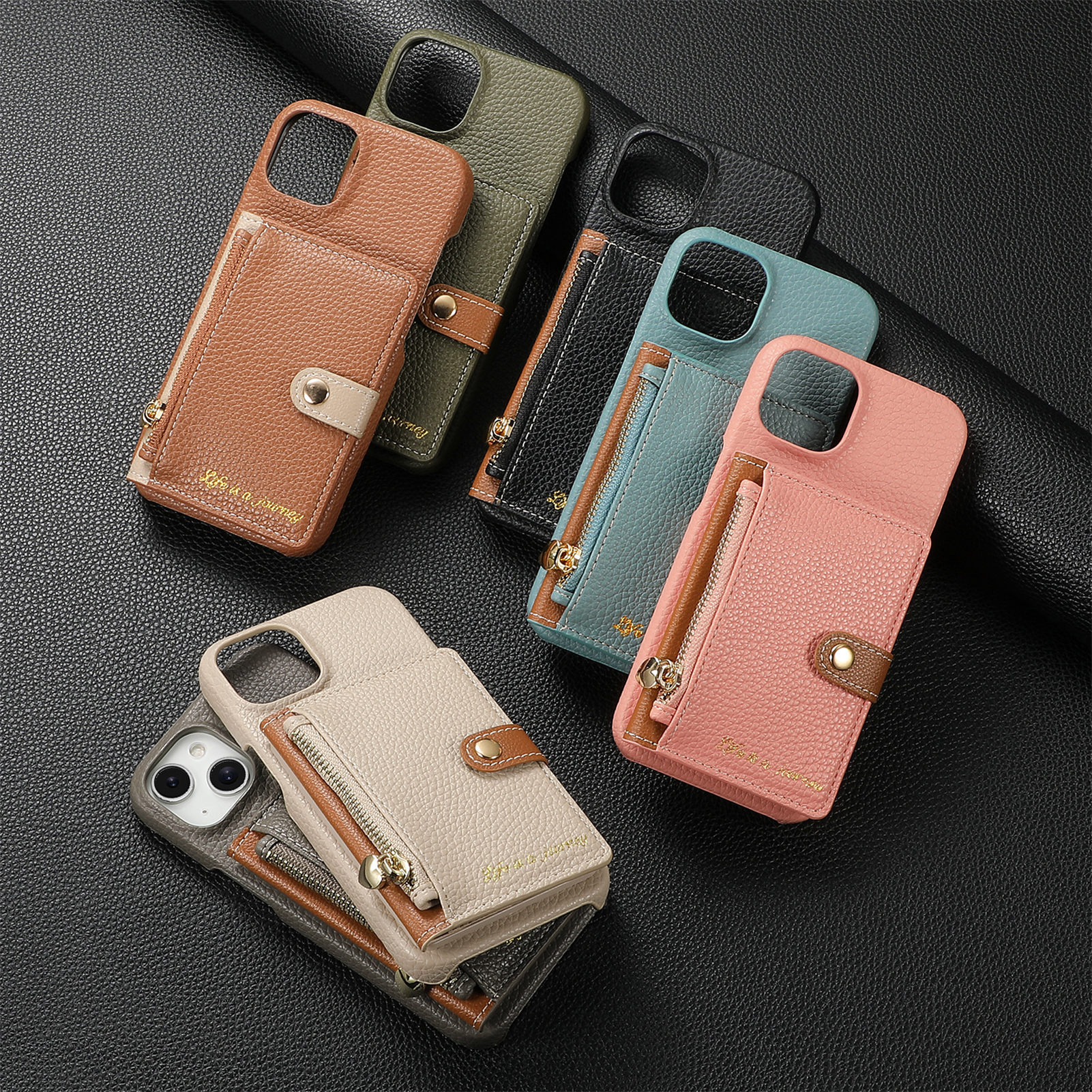 Solid color simple pebble grain edge-coated phone case for Apple 18 protective case iPhone 17PM card holder protective case