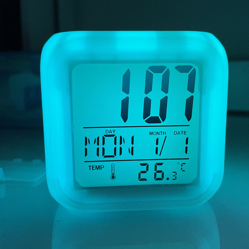 LED Colorful Changing Square Clock Student Children Temperature Night Light Electronic Alarm Clock Colorful Clock