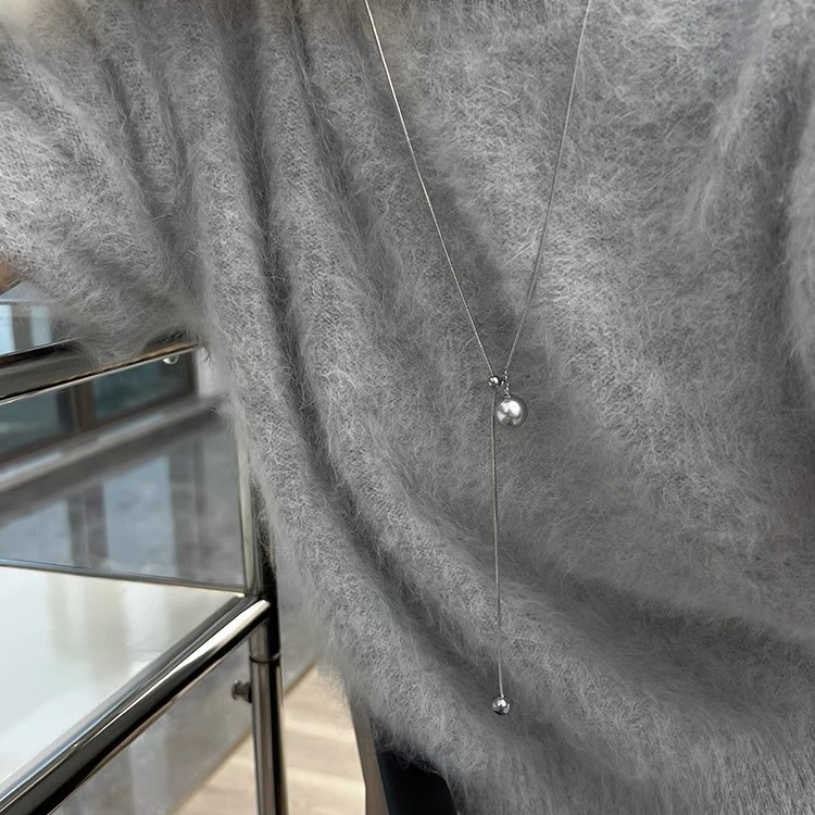 Three-color pearl necklace pull adjustable long alloy snake bone simple sweater chain