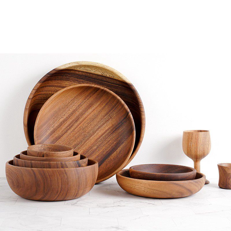 Japanese Teak Tableware Round Bowl Solid Wood Bowl Hotel Exclusive Noodle Bowl Salad Bowl Rice Noodle Bowl