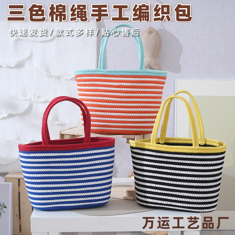 Cotton Handbag Large Capacity Women's Handmade Woven Basket Bag Spring Summer Vacation Outing Handbag Commute Bag