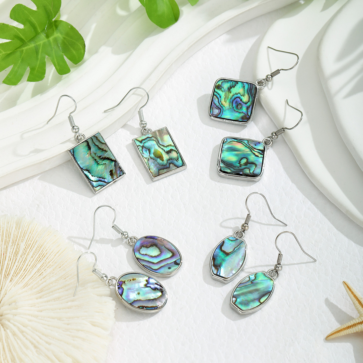 Geometric Natural Texture Abalone Shell Earrings Drop Earrings Accessories for Women