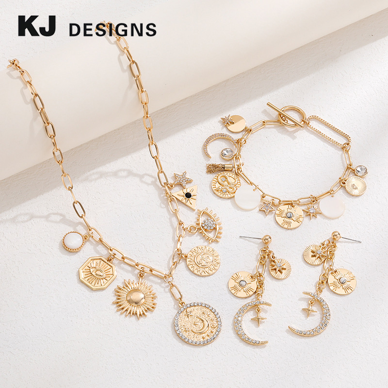 Kenjie original design ancient coin pendant for women, starry magic necklace bracelet earring set for women