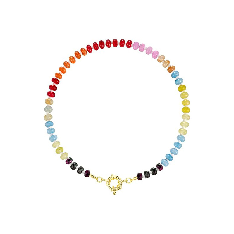 New Women's Bohemian Dopamine Color Matching Natural Stone Colorful Crystal Beaded Necklace