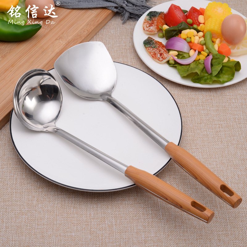 Non-magnetic stainless steel kitchen utensil, wood grain handle, spatula, soup ladle, kitchen set, cooking spoon, kitchen tools
