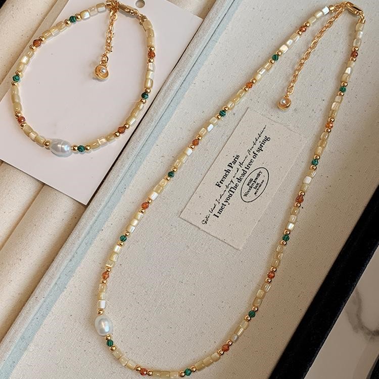 Natural stone shell necklace for women, summer bead new Chinese-style dopamine collarbone neck chain accessory