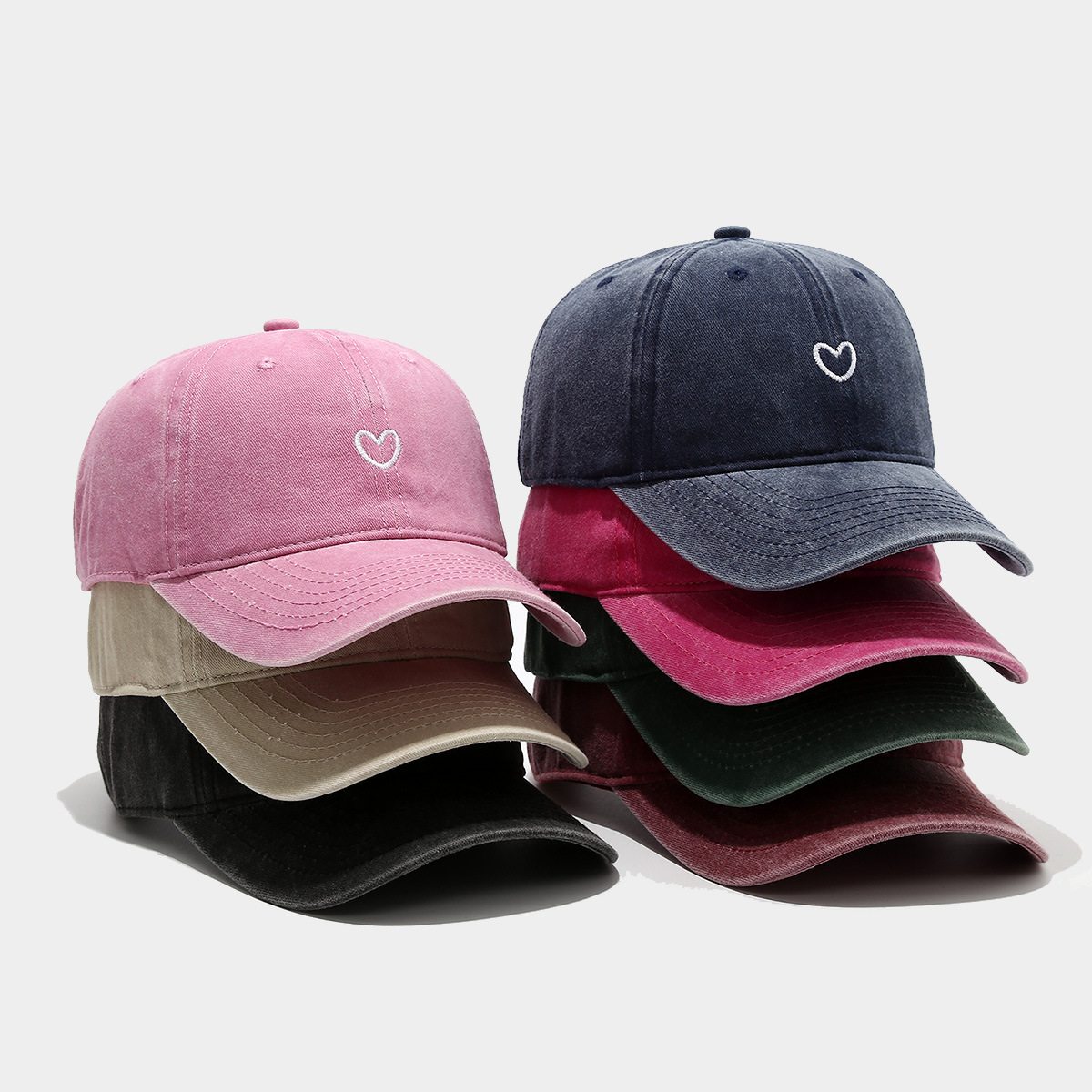 Small Heart Embroidery Soft Top Duckbill Cap for Women, Summer Outdoor Simple Washed Baseball Cap for Men, Autumn