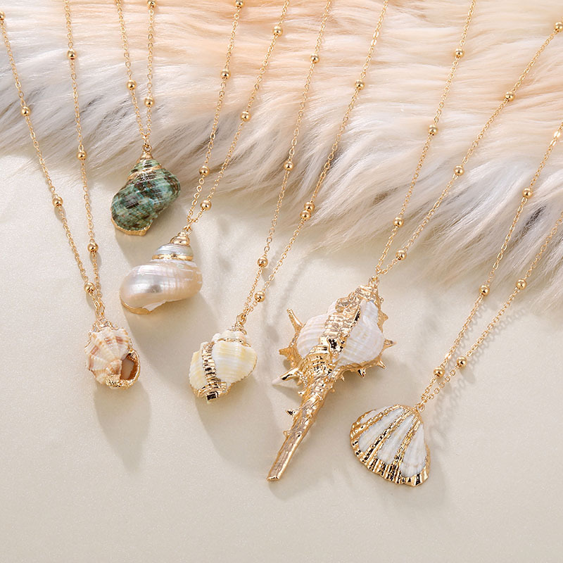 Natural Shell Niche Gold-Plated Edge Beach Marine Life Conch Shell Pearl Pendant Necklace Factory
