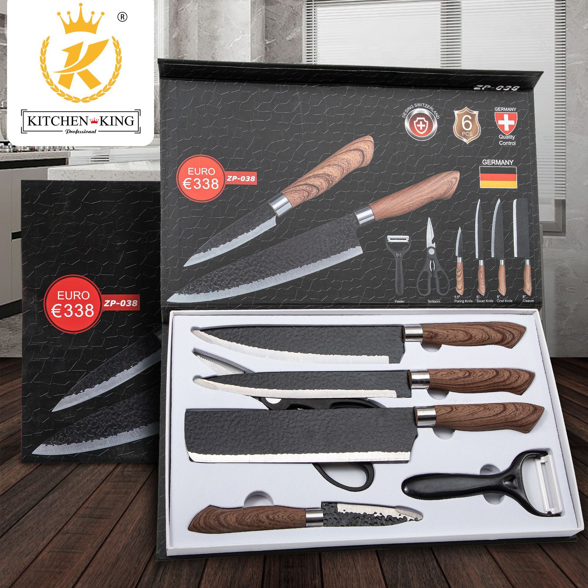 Fruit Knife Set Six-Piece Kitchen Knife Stainless Steel Knife Wood Grain Handle Kitchen Knife Household Full Set