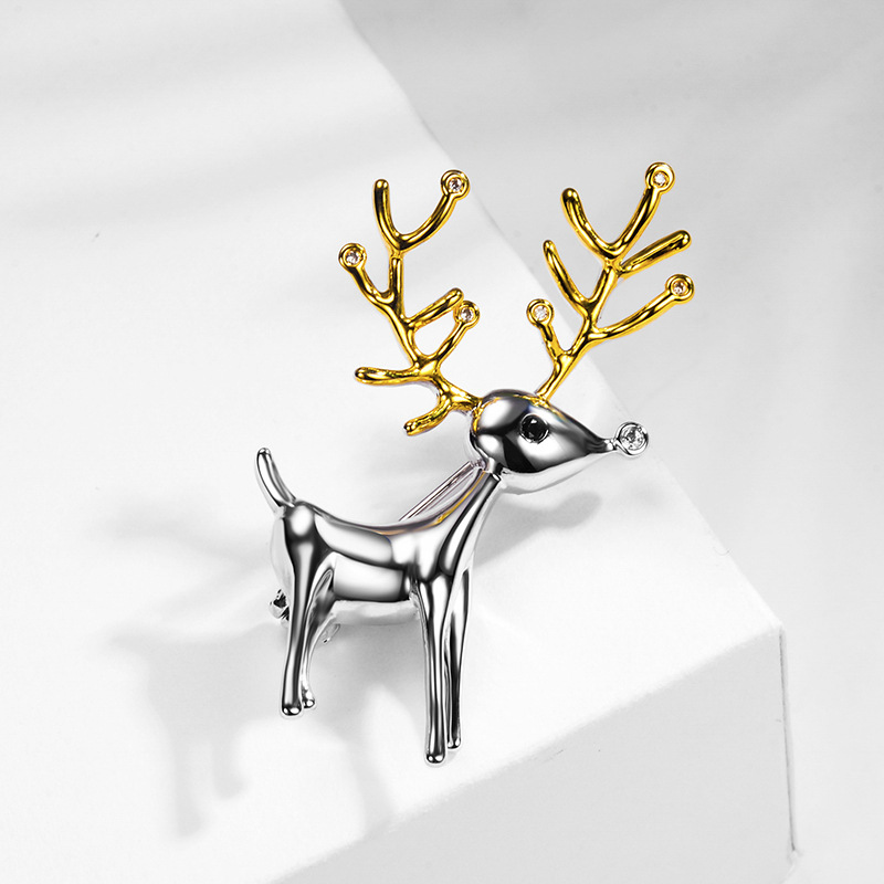 Set Zircon Christmas Reindeer Brooch Women Suit Pin Coat Accessories