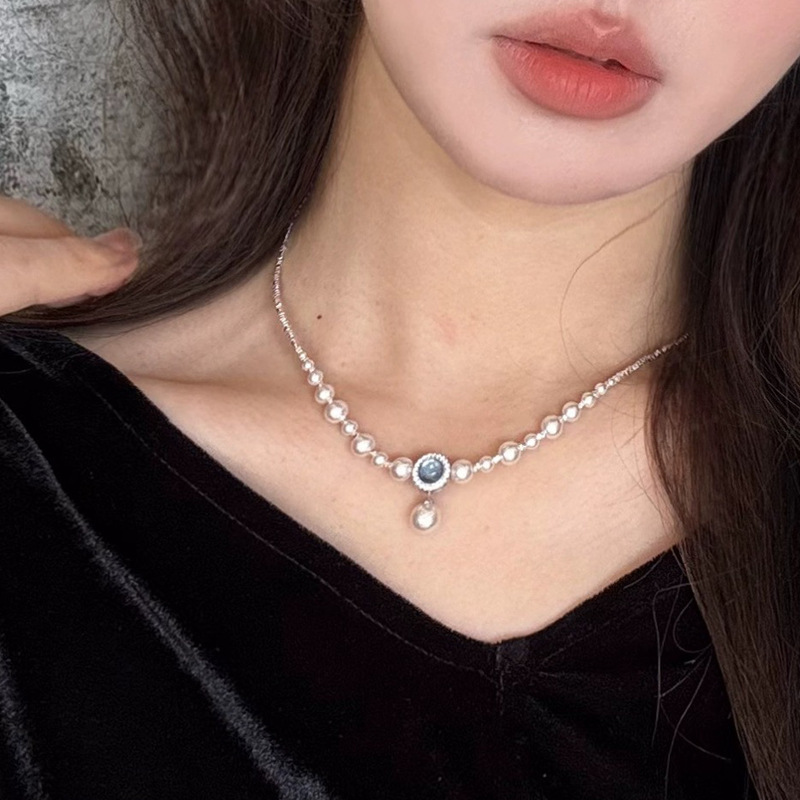 Aquamarine Pearl Necklace for Women, Teardrop Pendant Necklace for Women, Spring Summer Neck Accessories