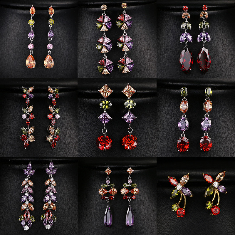 Colorful zircon earrings women earrings copper micro-set zircon luxury jewelry