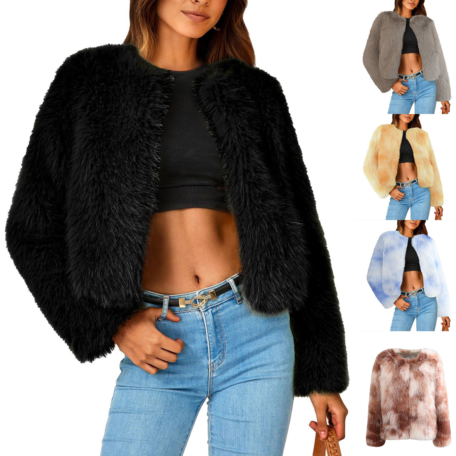 Autumn/winter new toka round neck jacket faux fur coat young coat short faux fur coat