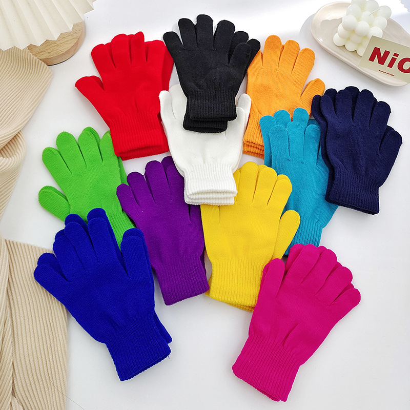 Candy-Colored Knitted Gloves Unisex Adult Solid Color Full-Finger Split-Finger Gloves Modern Simple Style Warm Gloves