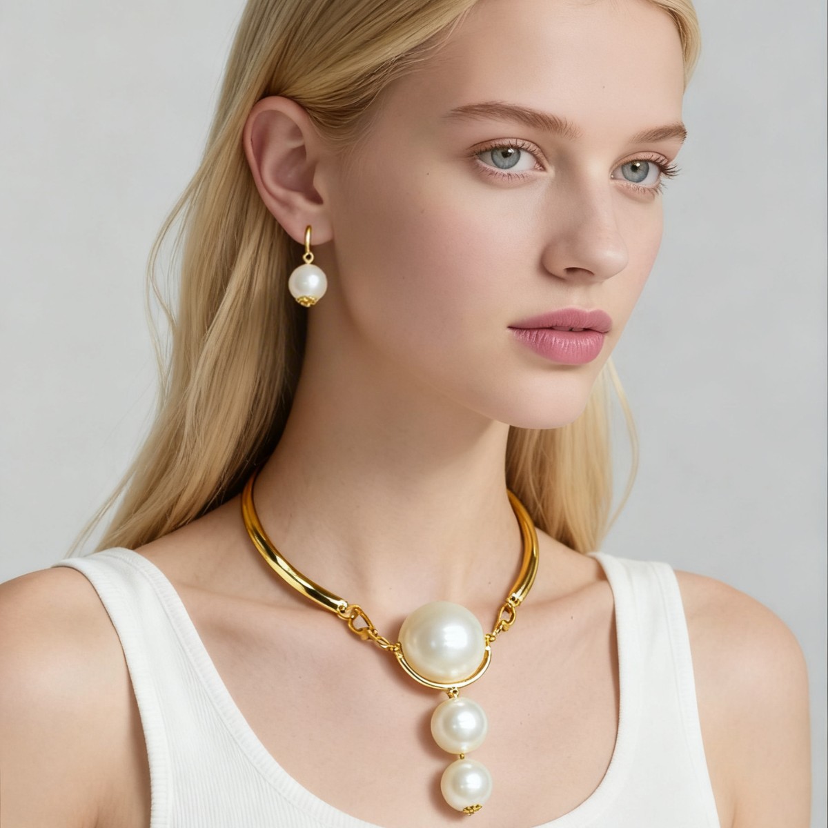 N919 Accessories Exaggerated Large Pearl Necklace Earring Set