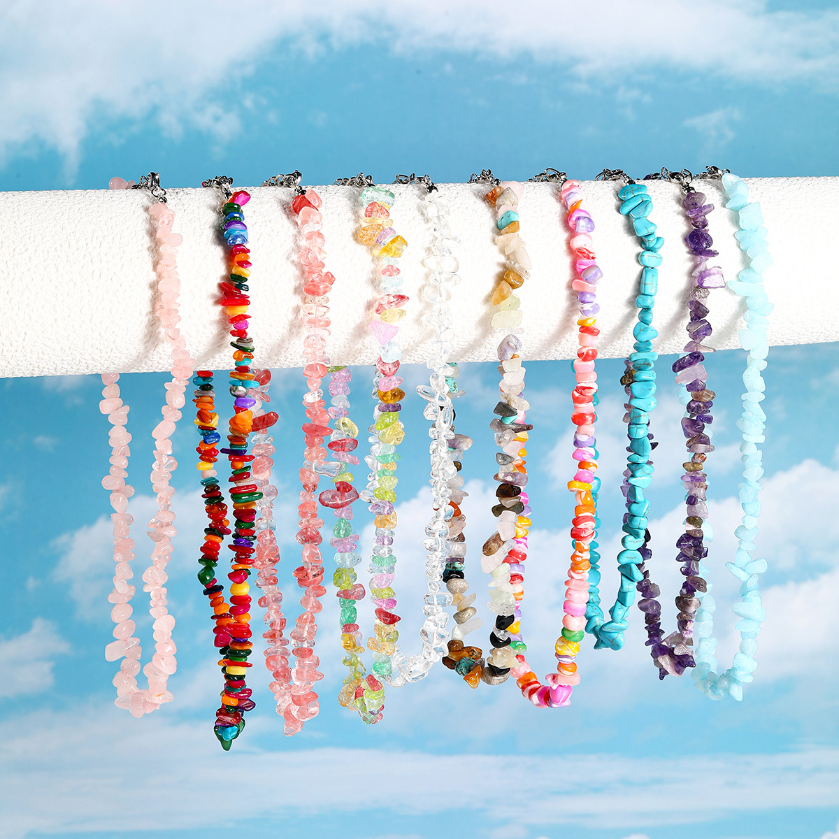Necklace summer jewelry Bohemian colorful gravel necklace women natural stone necklace