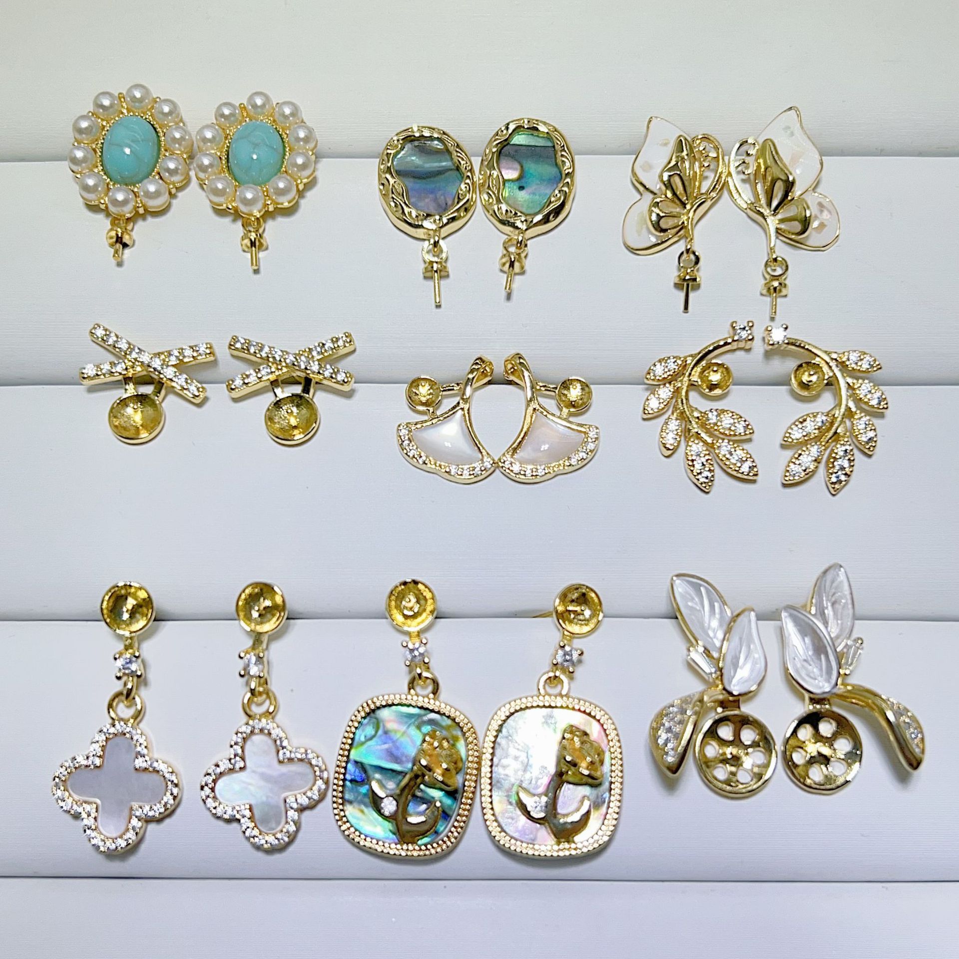 DIY Pearl Empty Mount Earring Accessories 18K Gold-Filled Copper Thick Gold Shell Earrings Semi-Finished Accessories