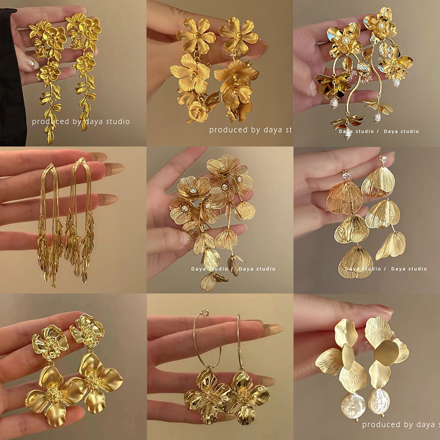 Rich Girl~ Gold Long Tassel Wheat Earrings Women Stud Earrings Unique Exaggerated Ear Accessories