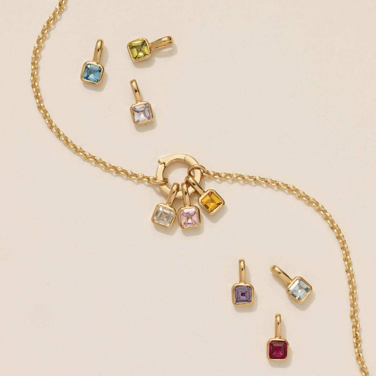 Colorful 12 birthstone pendant DIY accessory necklace for women twelve birthstone square colorful zircon pendant锁骨