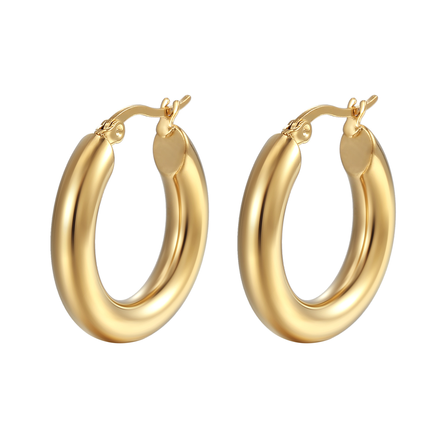 Simple 18K gold-plated hoop earrings for women, geometric stainless steel accessories
