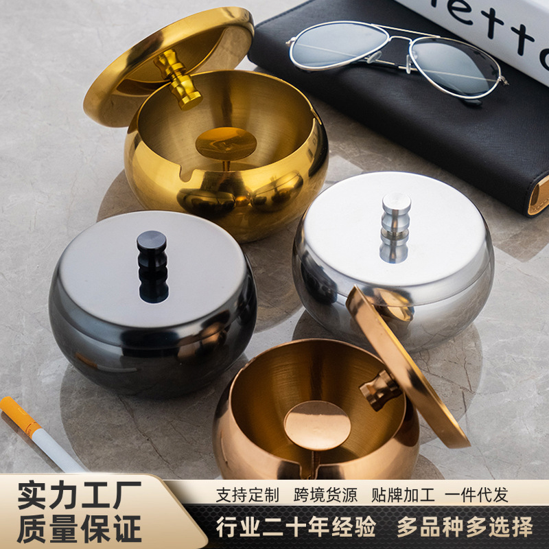 New Metal with Lid Windproof Home Stainless Steel Ashtray Thickened Large Office Bar Use