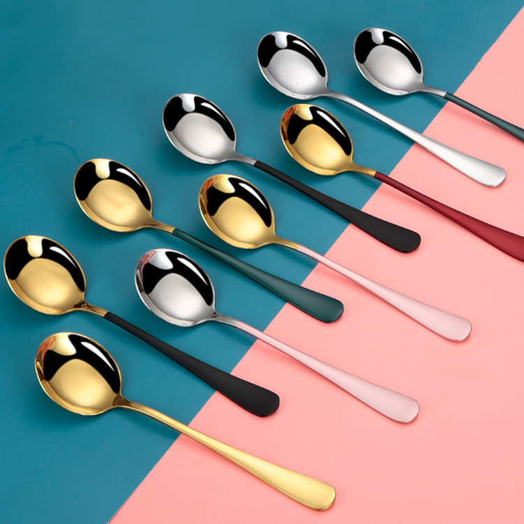 Stainless steel spoon children's small dessert spoon household spoon soup spoon large round head spoon