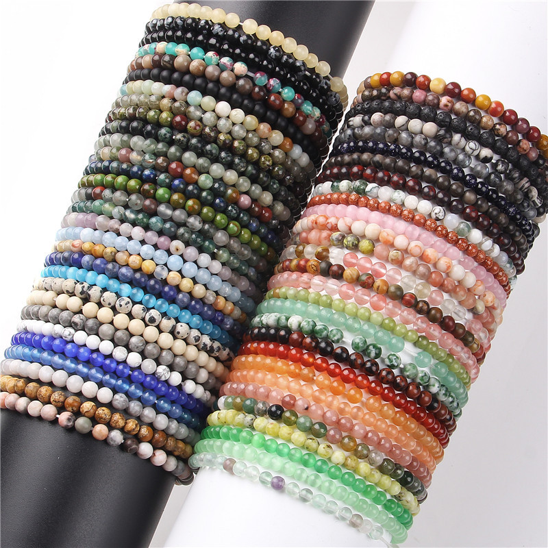 4mm artificial stone bead bracelet for men, simple elastic rope bracelet