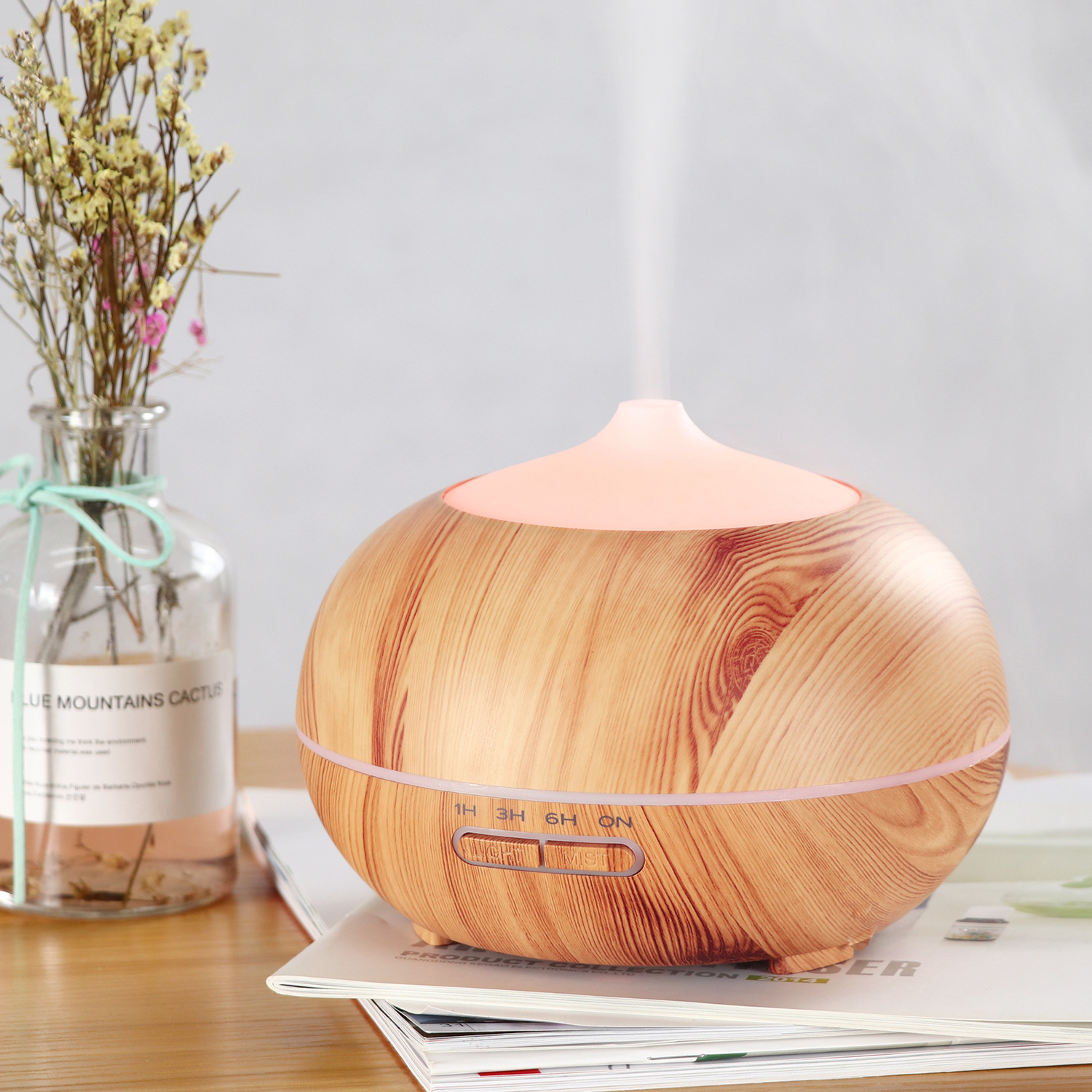 New Wood Grain Aromatherapy Humidifier Home Ultrasonic Atomization Water Drop 400ml Aroma Quiet Design