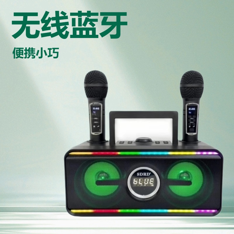 New SD216 Colorful Light Bluetooth Speaker Dual Mic Karaoke All-in-One Portable Outdoor KTV Singing Children's Microphone