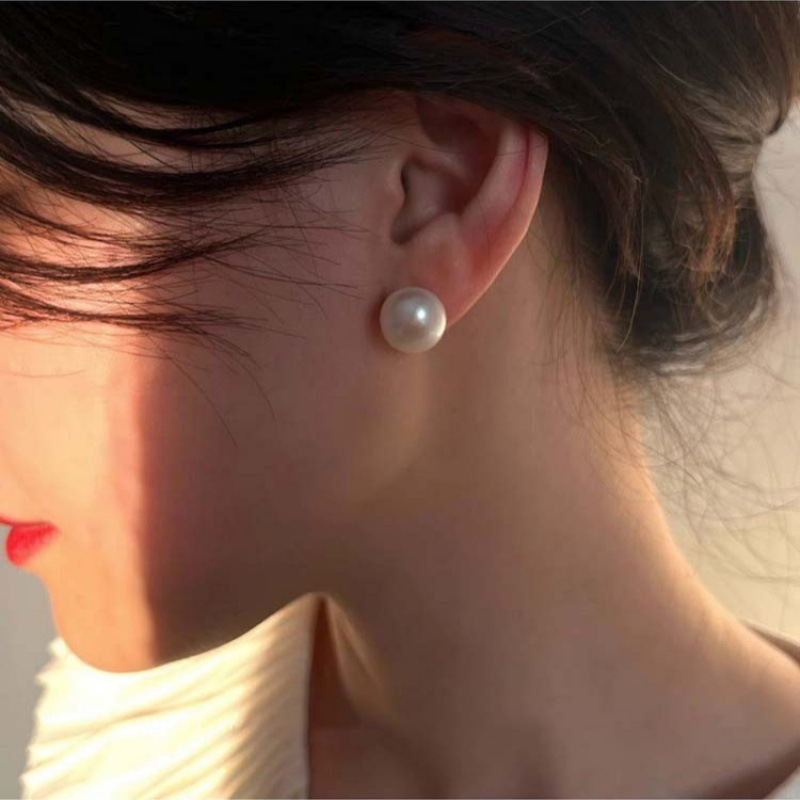 12mm large natural freshwater pearl stud earrings women tyusha 18k gold 999 silver needle ear accessories
