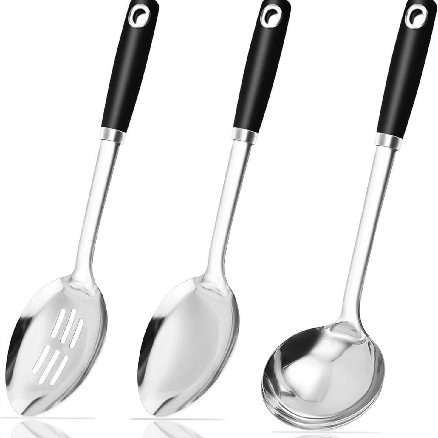 Stainless steel kitchen utensil 3-piece set household spatula soup spoon slotted spoon kitchen cooking spoon anti-scald
