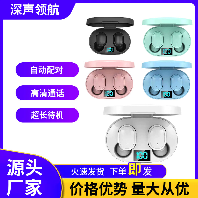 E6S Bluetooth Earphone Digital Display Macaron Mini Sports In-ear Long Battery Life Wireless Earphone