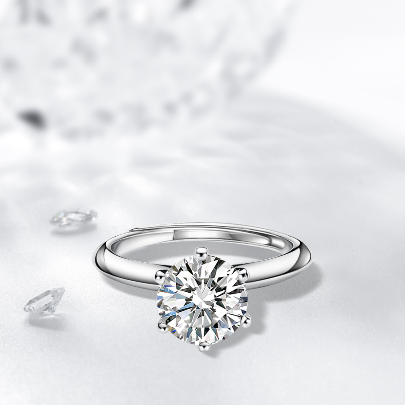 JZ017 Open ring 30 points 50 points 1 carat 1.5 carat 2 carat six-claw light arm simulated diamond women's crown ring