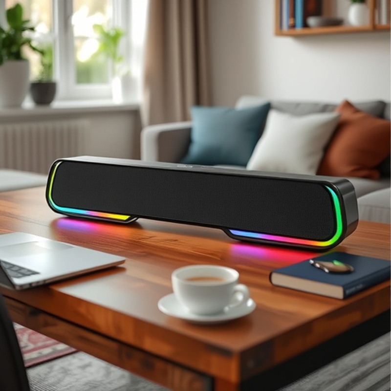 RGB Running Light Mini Soundbar Desktop Long Strip Portable Subwoofer High Power Bluetooth Speaker Wireless