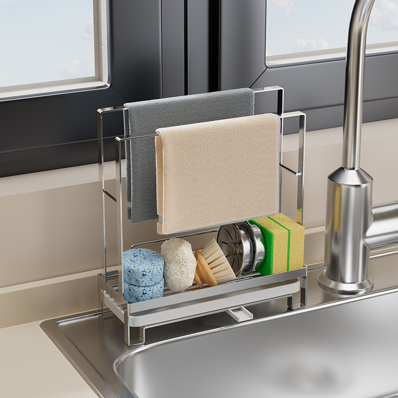 Dishcloth rack no-drill kitchen storage rack sink dishwashing drain rack counter wall-mounted basket steel wool storage rack