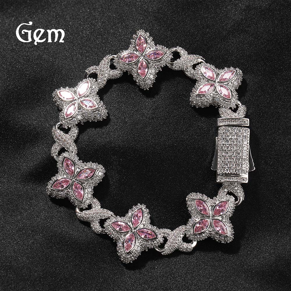 Hip Hop Rap Chain Infinite Four-Leaf Clover Bracelet Cool Badass 5A Zircon Color Necklace Accessories