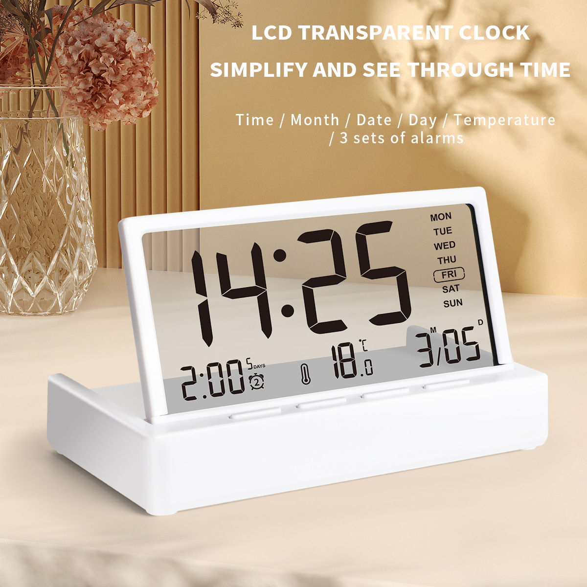 Smart alarm clock electronic clock foldable desktop bedside clock temperature date display student children bedroom office
