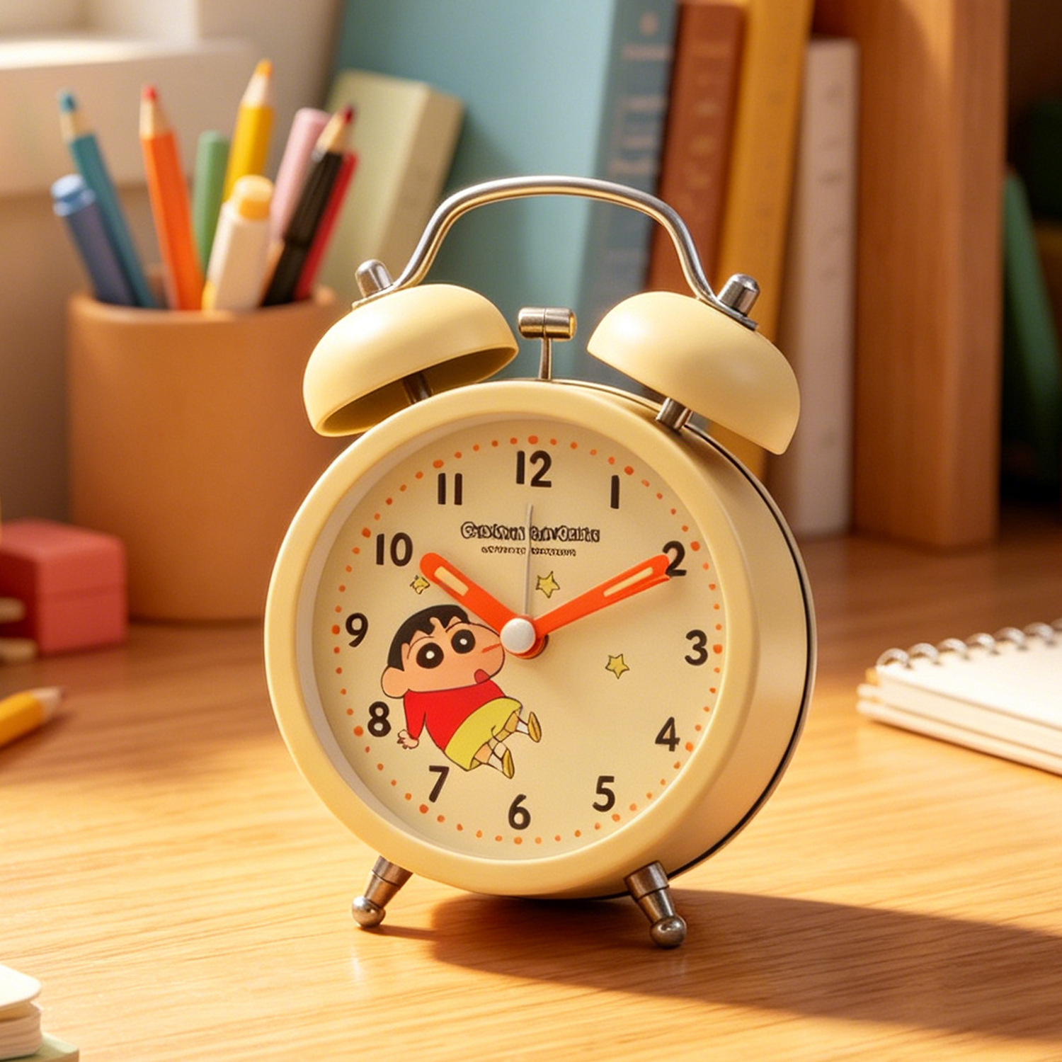 Original crayon metal ringing alarm clock children bedroom learning use silent cartoon fluorescent ringing alarm clock