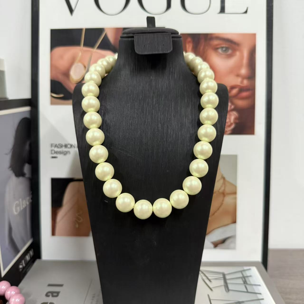 Imitation Swarovski Round Pearl Necklace for Women 14-16mm Large Size Necklace Clavicle Chain Accessories