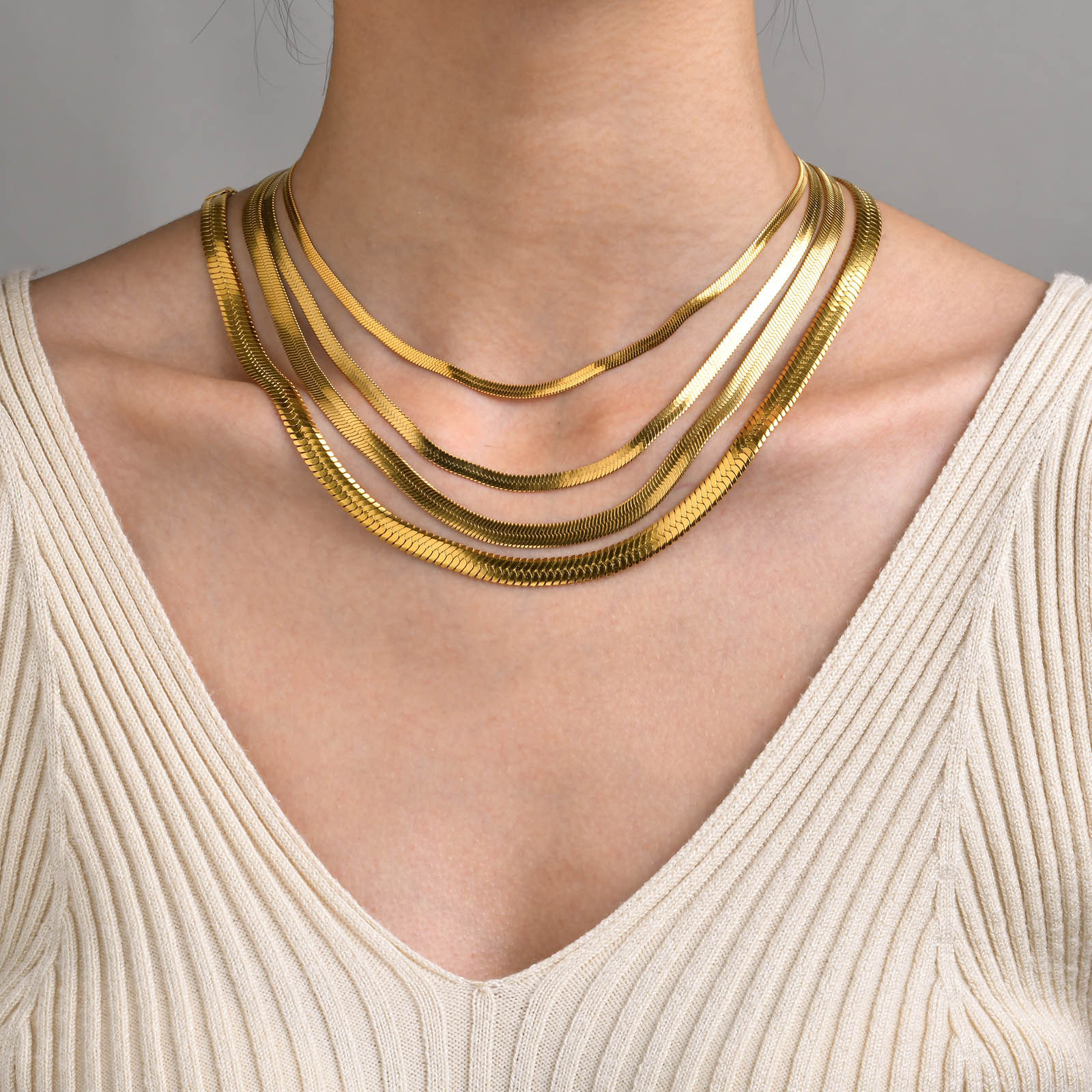 Titanium Steel Snake Bone Necklace Layered Women's Flat Snake Blade Collarbone Chain Thick 3/4/5/6MM Accessories