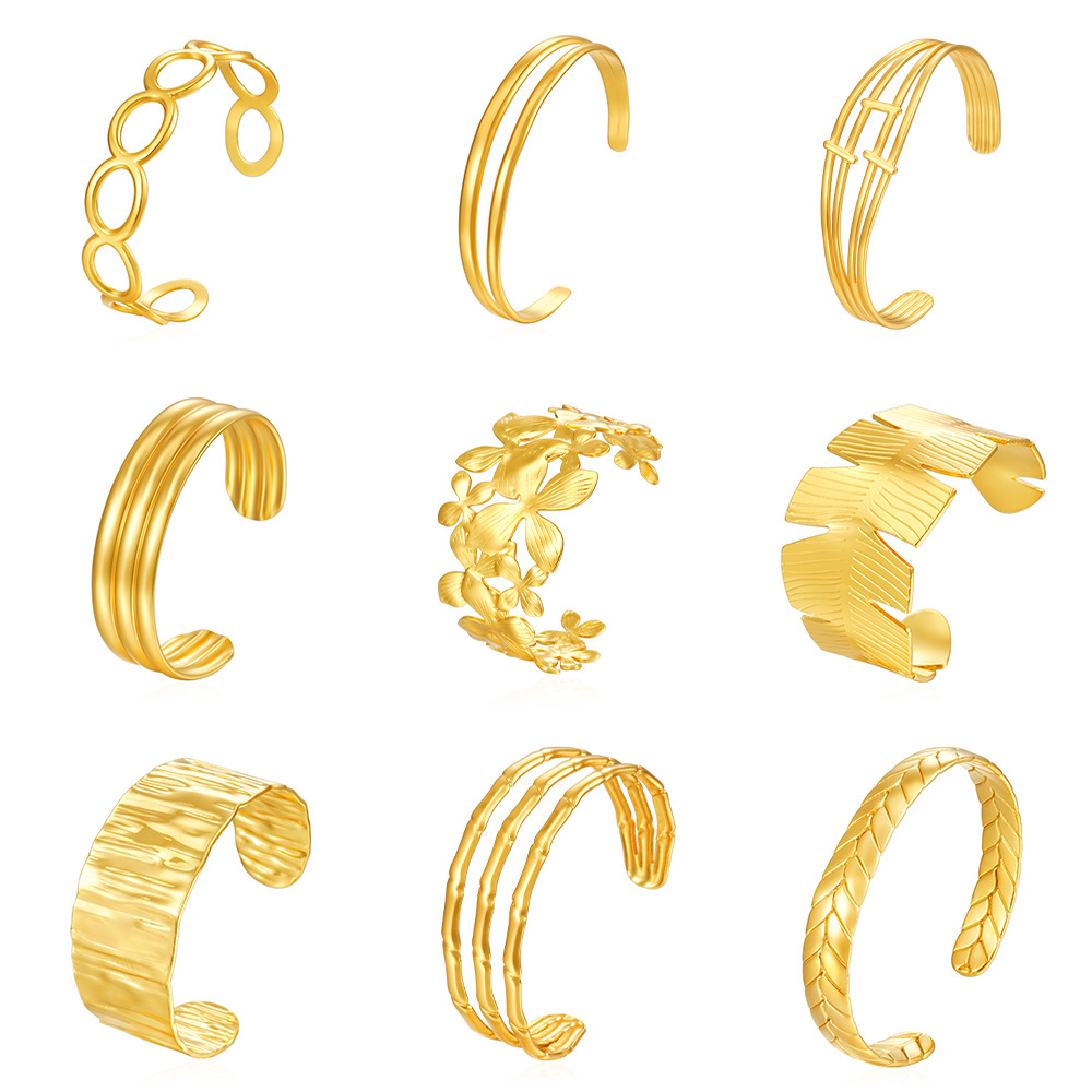 Exclusive stainless steel open bangle for women, C-shaped oil-pressed bracelet accessory