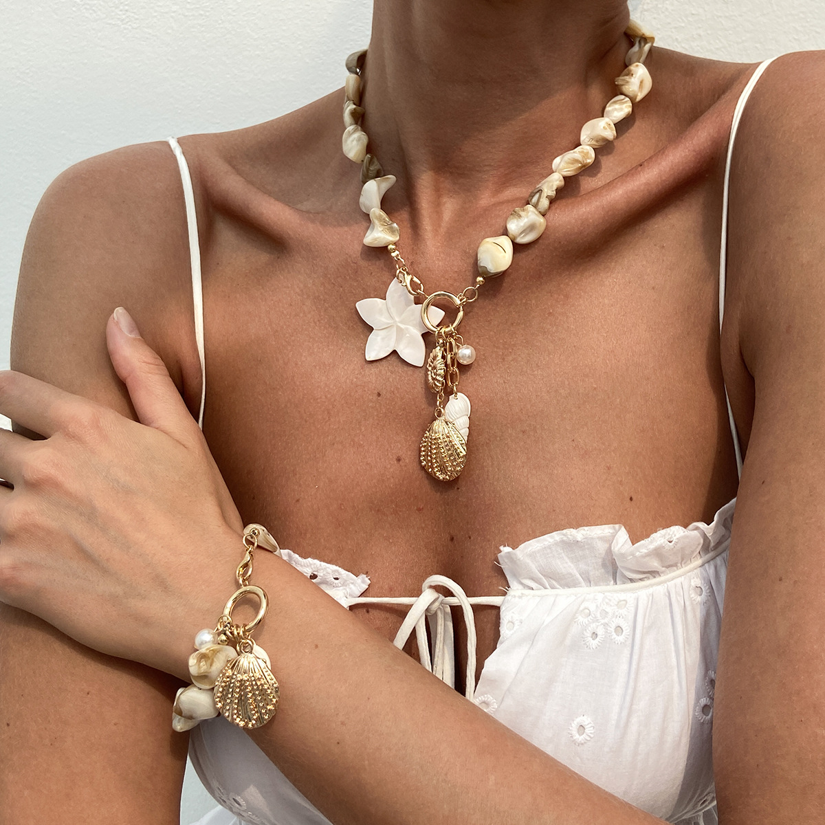 Jewelry vacation conch starfish alloy pendant necklace casual beach shell锁骨链 set