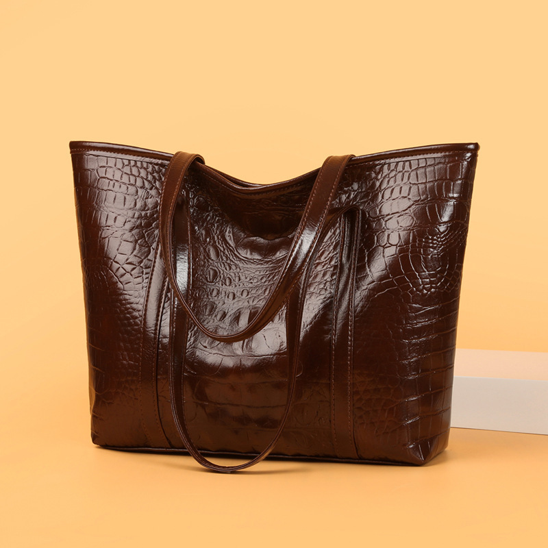 Women's bag new crocodile pattern large bag simple large capacity single shoulder crossbody bag mother bag