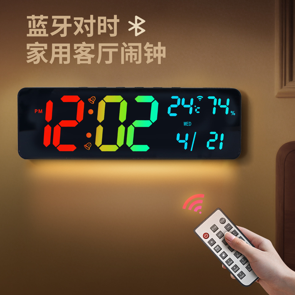Digital Wall Clock Auto Time Bluetooth Smart Light Sensor Snooze Alarm Countdown Electronic Calendar Clock RGB Clock