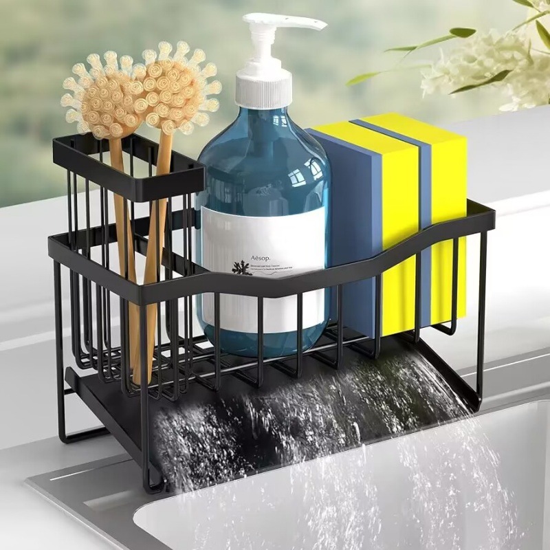 Draining basket, kitchen storage rack, sink organizer, stainless steel countertop, dishcloth, steel wool, sponge draining rack