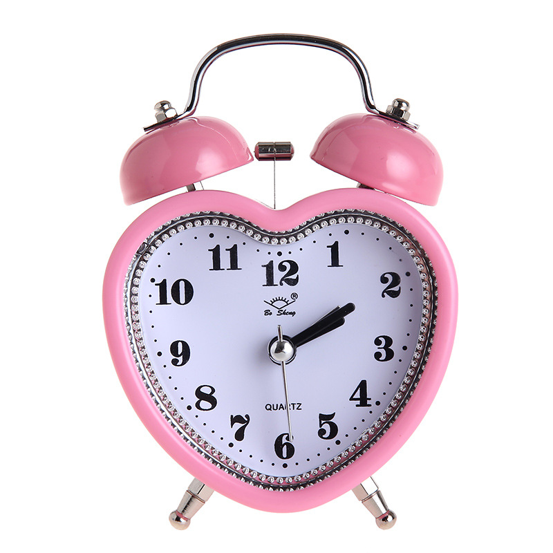 Heart-Shaped Bell Alarm Clock Silent with Night Light Gift Promotional Alarm Clock
