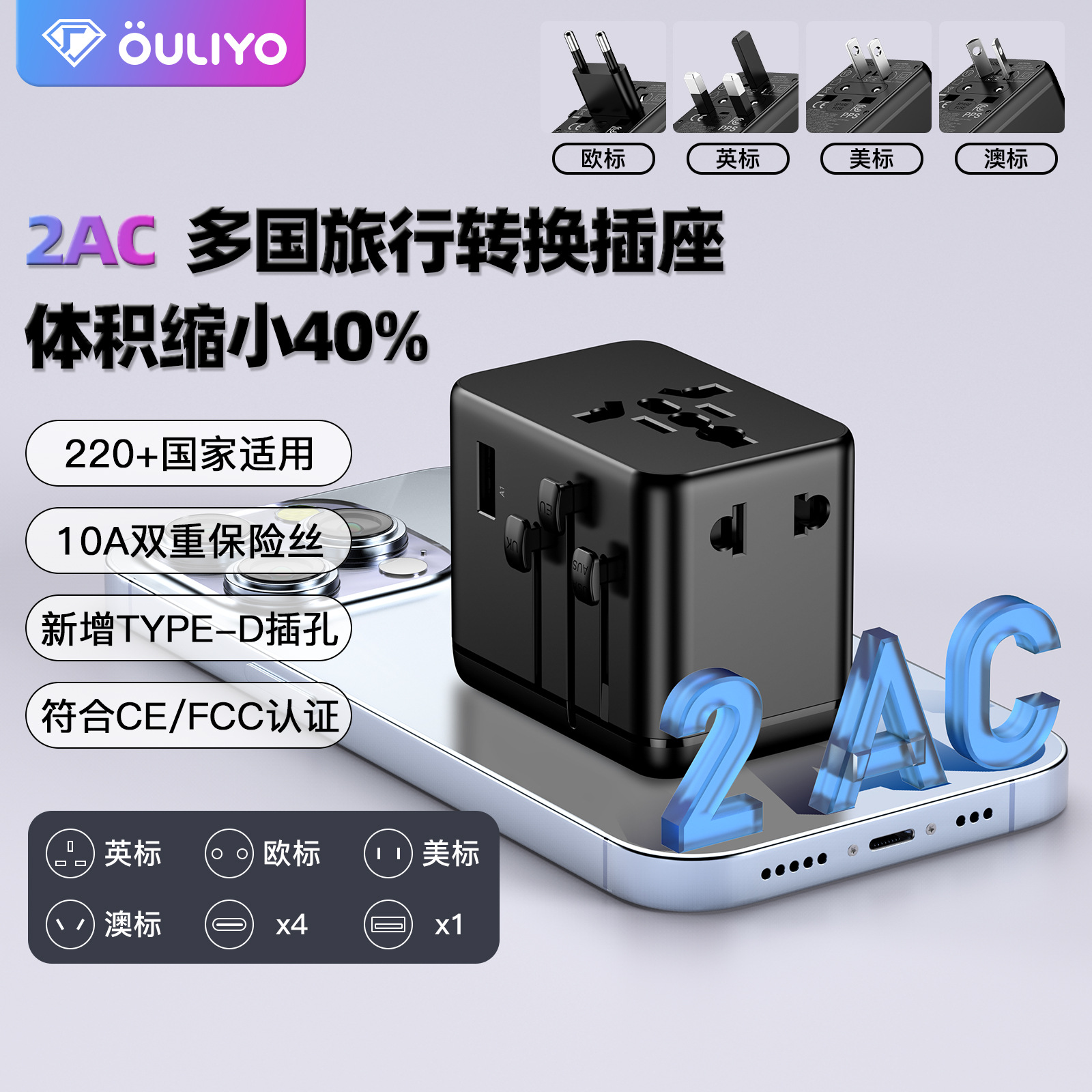 New GaN4C1A Travel Plug Adapter Plug Multi-country Travel Charging Converter Socket Multi-function