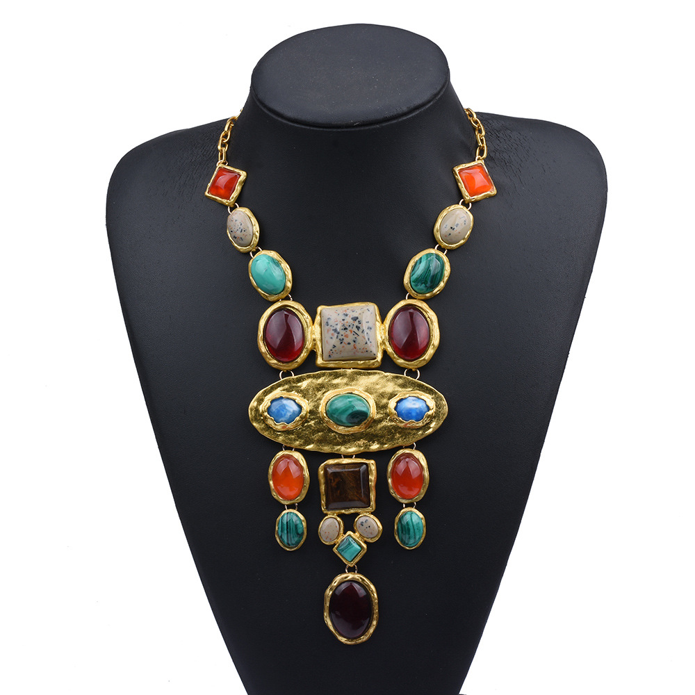 Wind ZA Baroque geometric gem long necklace court style sweater chain