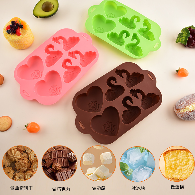 High temperature resistant silicone baking cake mold love swan chocolate pastry baking mold DIY baking tool