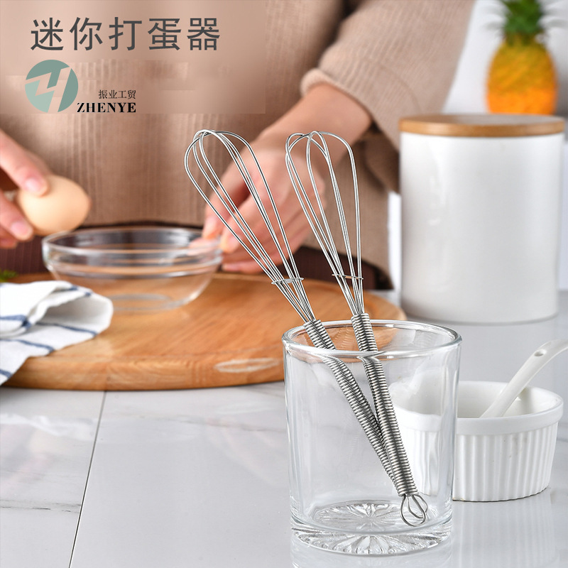 Stainless Steel 430 Mini Manual Egg Beater Spring Handle Small Egg Whisk Cream Whisk